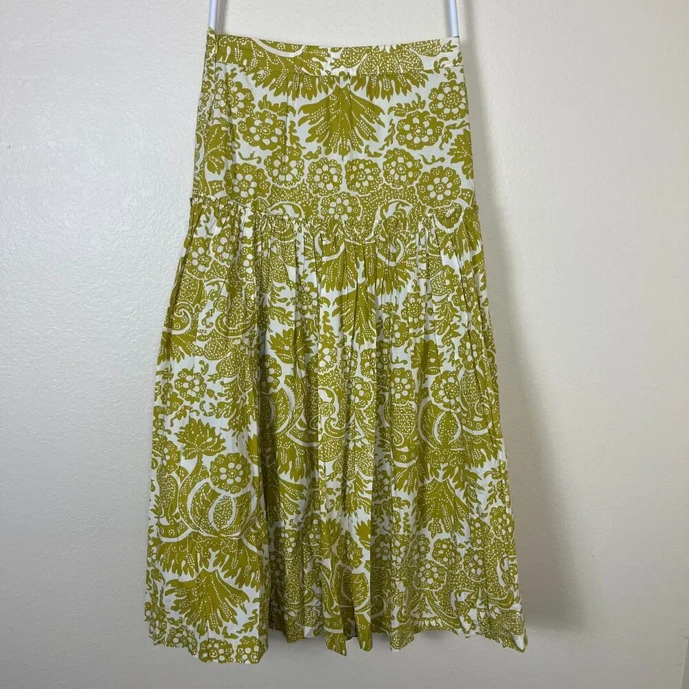 Sundance Women Size S Chartreuse Joslyn Floral Maxi Skirt Boho Resort Cottage
